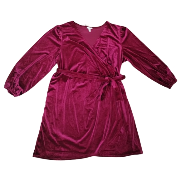 Nine West Plus Size Velvet Wrap Dress - Long Sleeve V-Neck Bodycon for Women - Picture 2 of 10